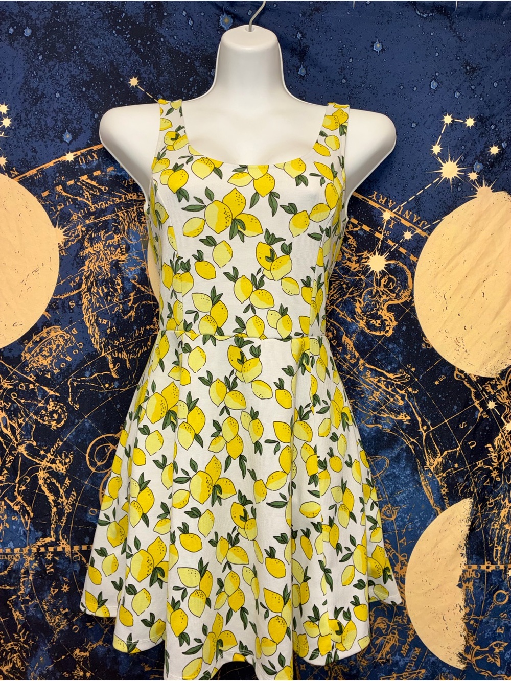 Viral Lemon Print Skater Dress - Yellow